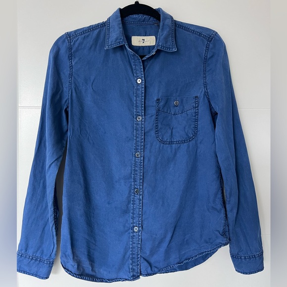 7 For All Mankind Denim-like Button-Up Lyocell Shirt - Picture 1 of 5